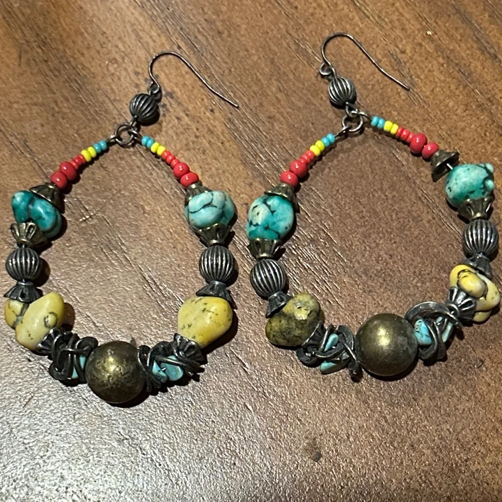 Colorful Beaded Hoop Earrings